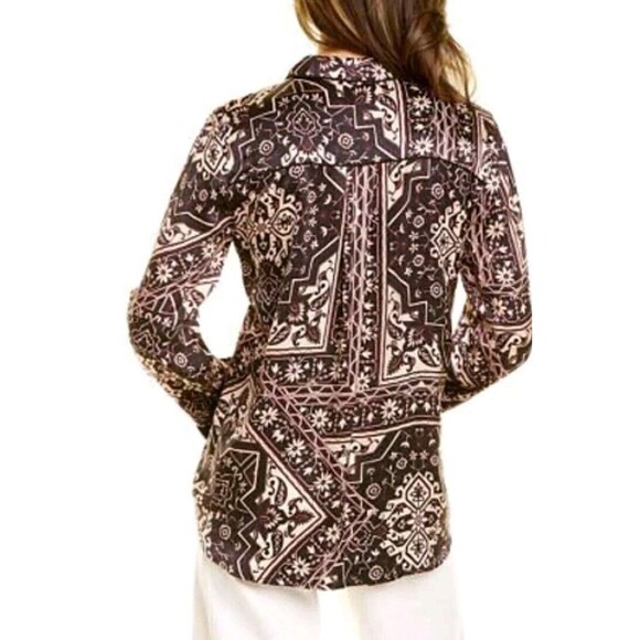 Johnny Was Ophelia Womens Blouse L Silk Print Velvet Mix Pajama Tunic Top $265 - Picture 2 of 4